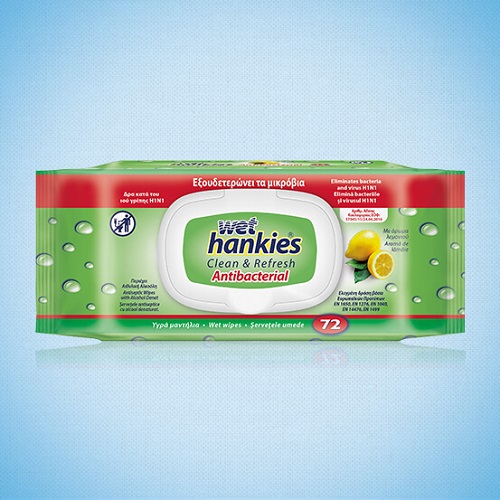 HANKIES 72WET WIPES LEMON ANTIBACTEREAL