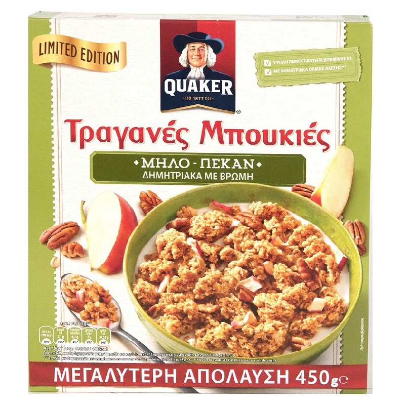 QUAKER 450γρ ΤΡΑΓΑΝΕΣ ΜΠΟΥΚΙΕΣ ΜΗΛΟ ΠΕΚΑΝ-0,70€